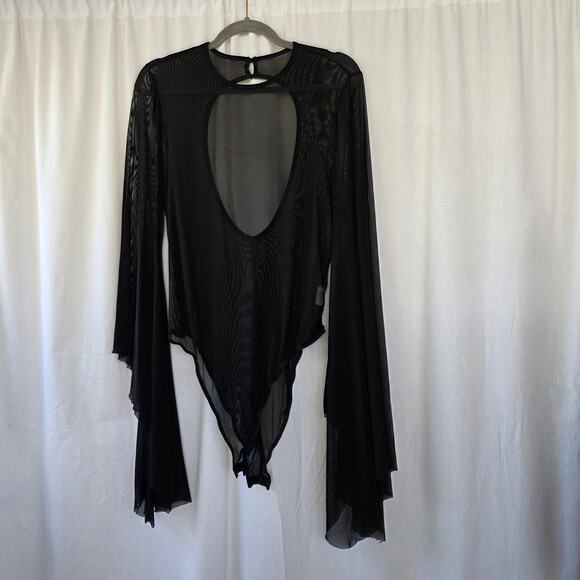 Women's XL Mesh Bodysuit Slinky Stretch Witchy Whimsy goth Grunge Vamp - Picture 2 of 10